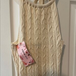 SHEIN Cream Cable Knit Sleeveless Dress- S/US4